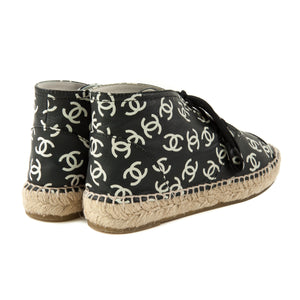 Black White CC Logo High Top Lace Up Espadrilles