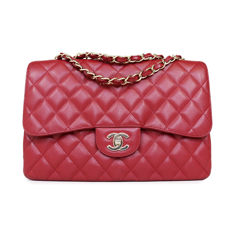 Single Flap Caviar Jumbo in Red