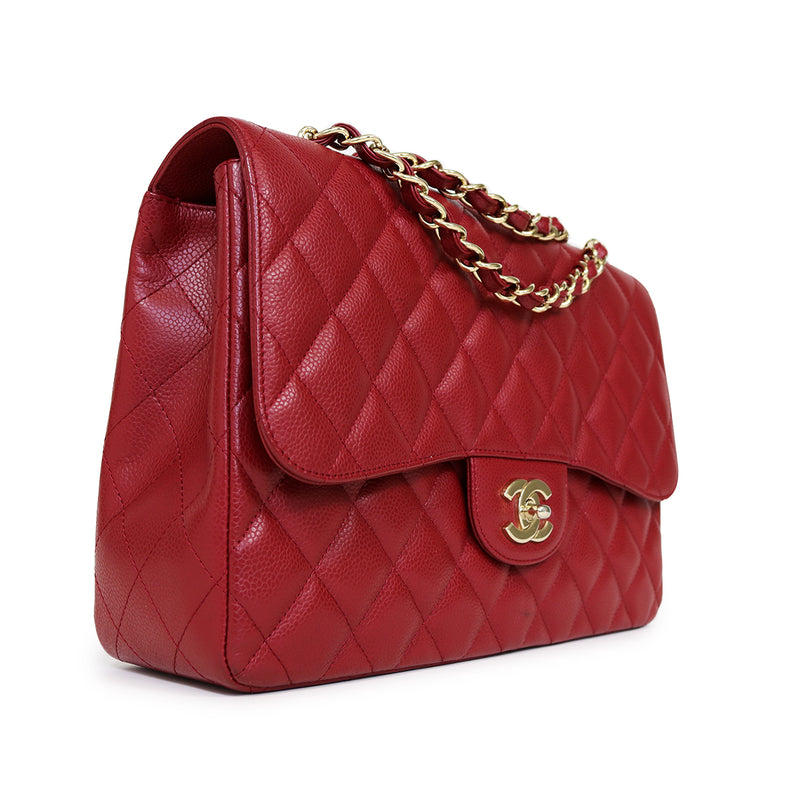 Single Flap Caviar Jumbo in Red