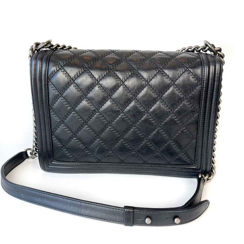 Large Black Le Boy Quilted Calfskin Leather