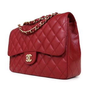 Single Flap Caviar Jumbo in Red