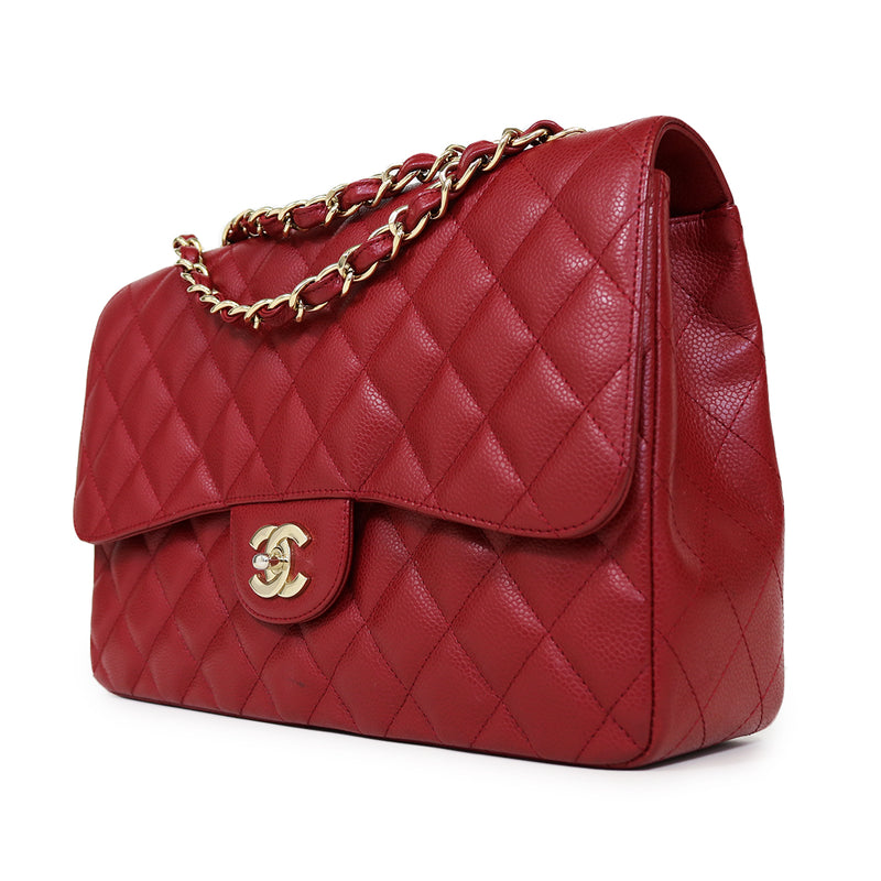 Single Flap Caviar Jumbo in Red
