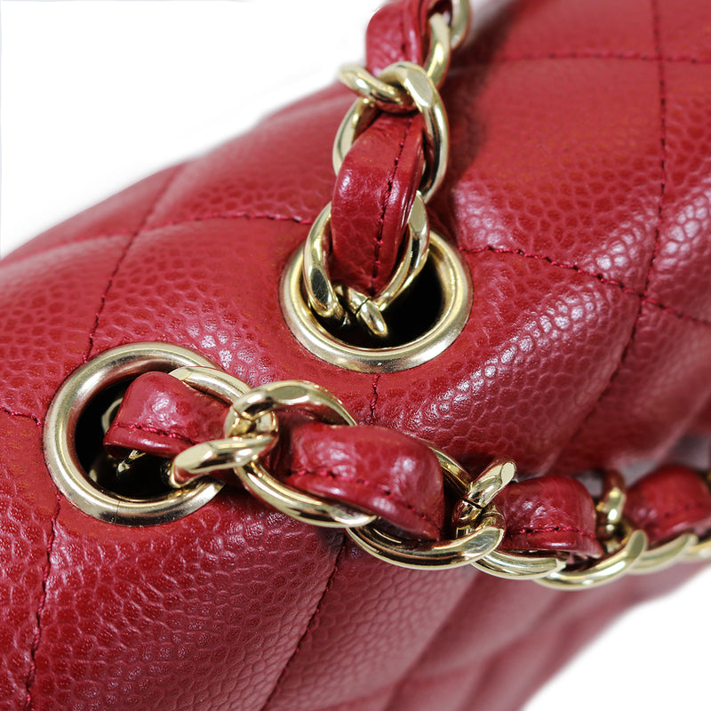 Single Flap Caviar Jumbo in Red