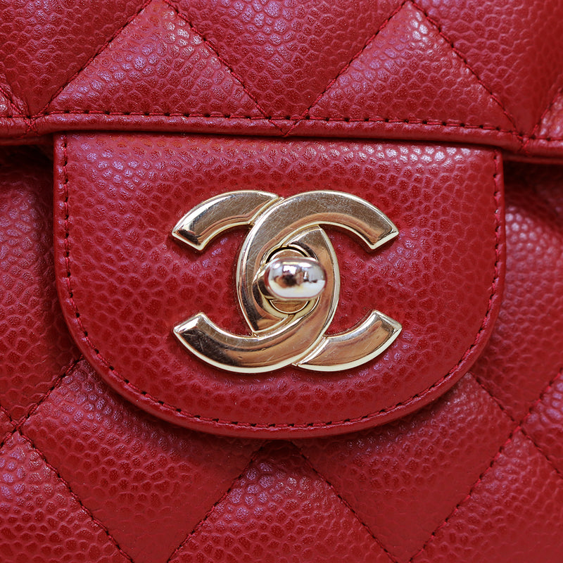 Single Flap Caviar Jumbo in Red
