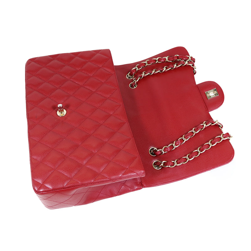 Single Flap Caviar Jumbo in Red
