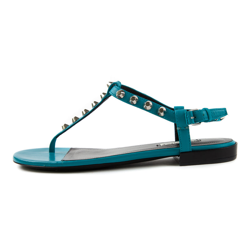 Studded T-Strap Sandals, Teal