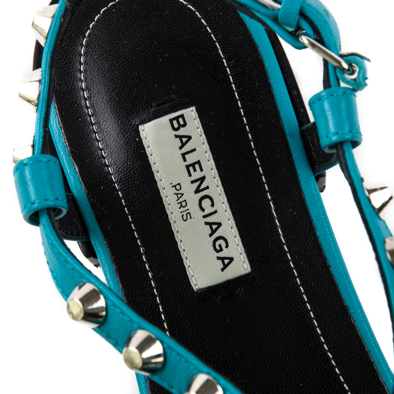 Studded T-Strap Sandals, Teal