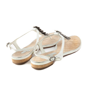 Patent Leather CC Logo Flat Sandals White