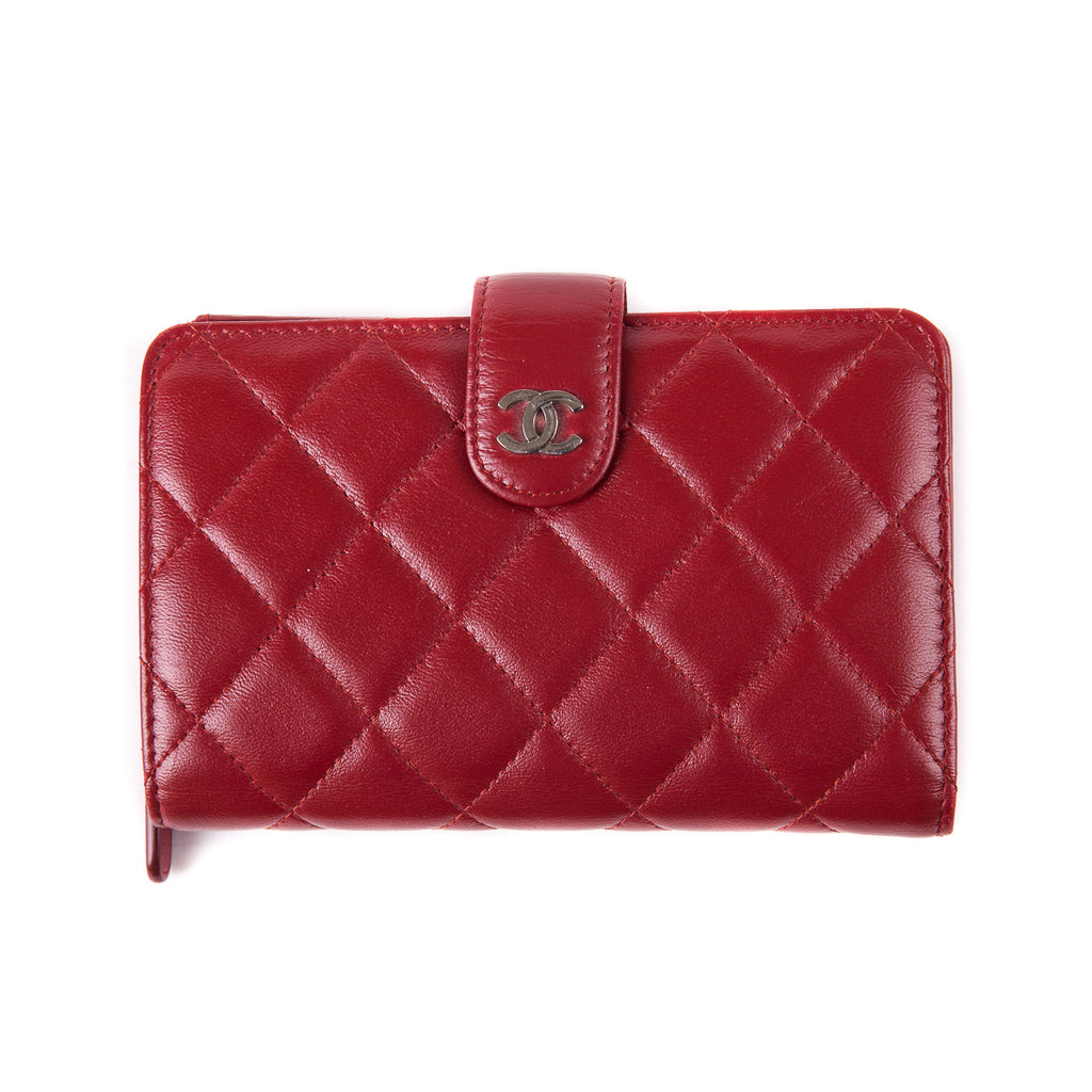 Quilted red lambskin leather wallet