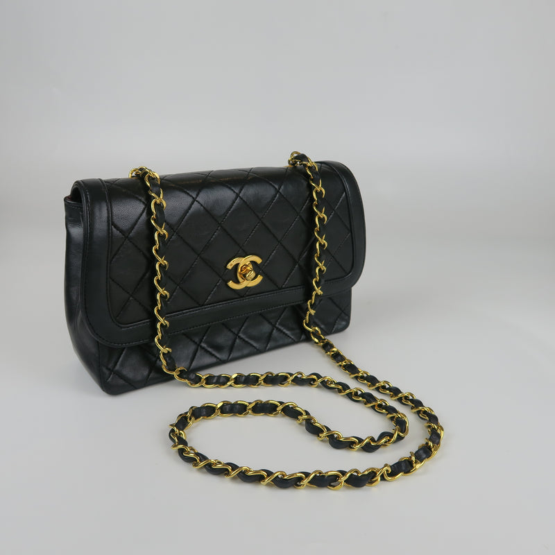 Small Timeless Diana Flap Black Lambskin 24k GHW
