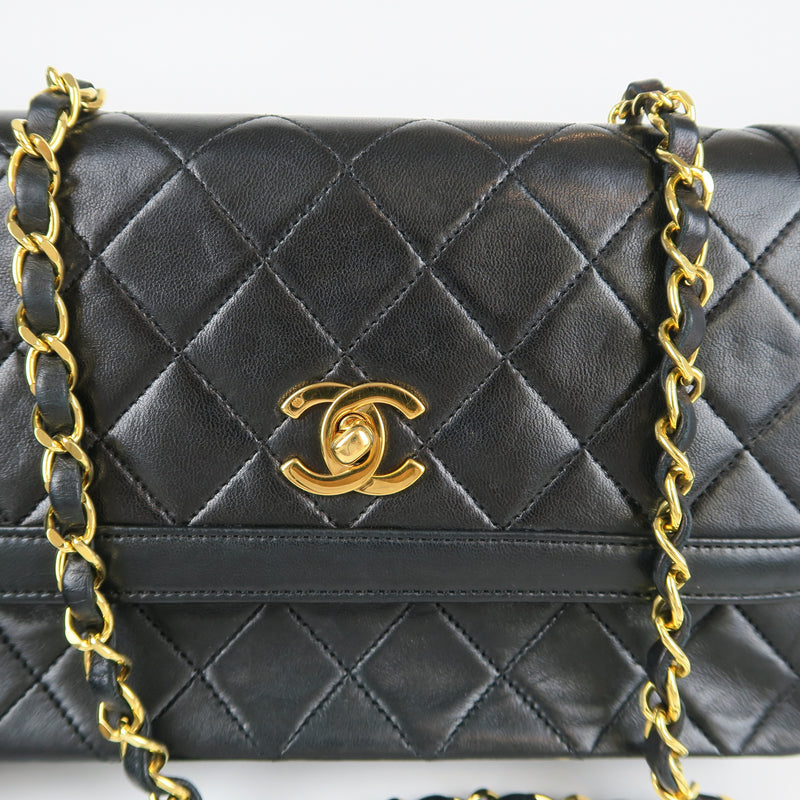 Black Interior! Chanel Black Diana Quilted Lambskin Small with 24k