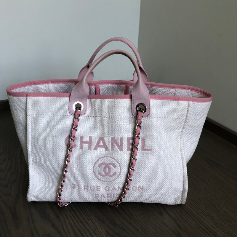 CHANEL Hot Pink Canvas Deauville Medium Tote Bag