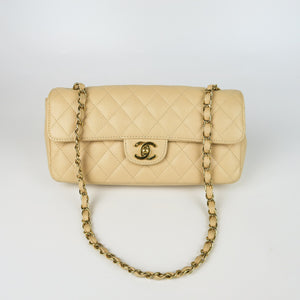 East West Flap Bag in Caviar Beige Leather with GHW