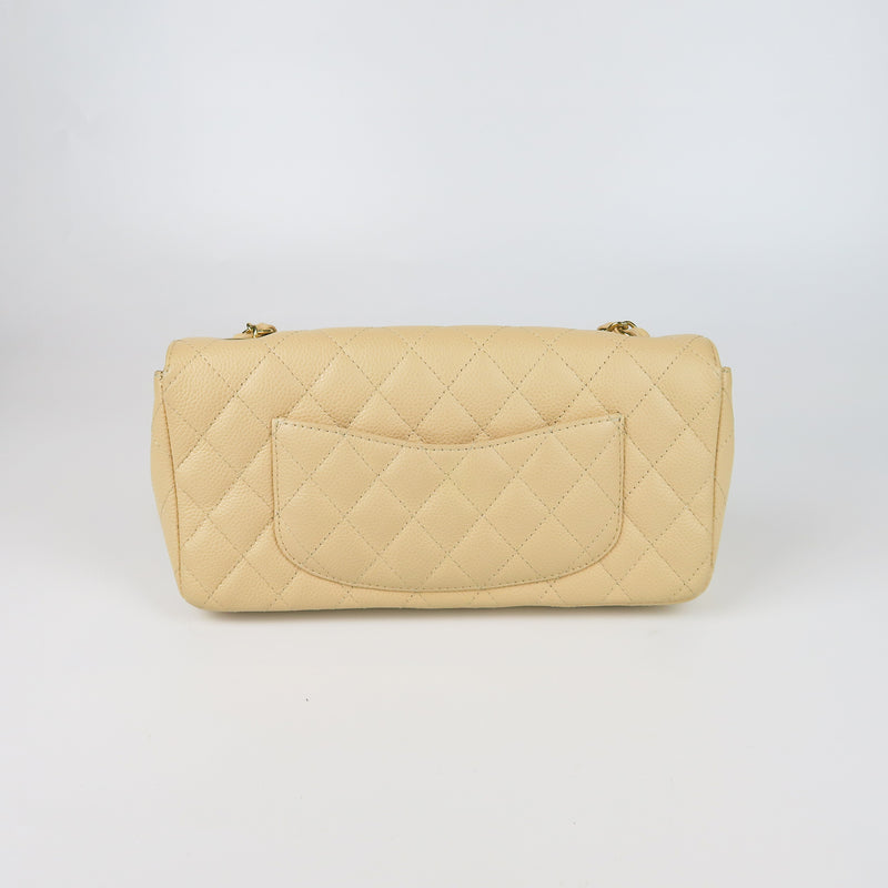 East West Flap Bag in Caviar Beige Leather with GHW