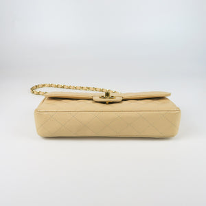 East West Flap Bag in Caviar Beige Leather with GHW