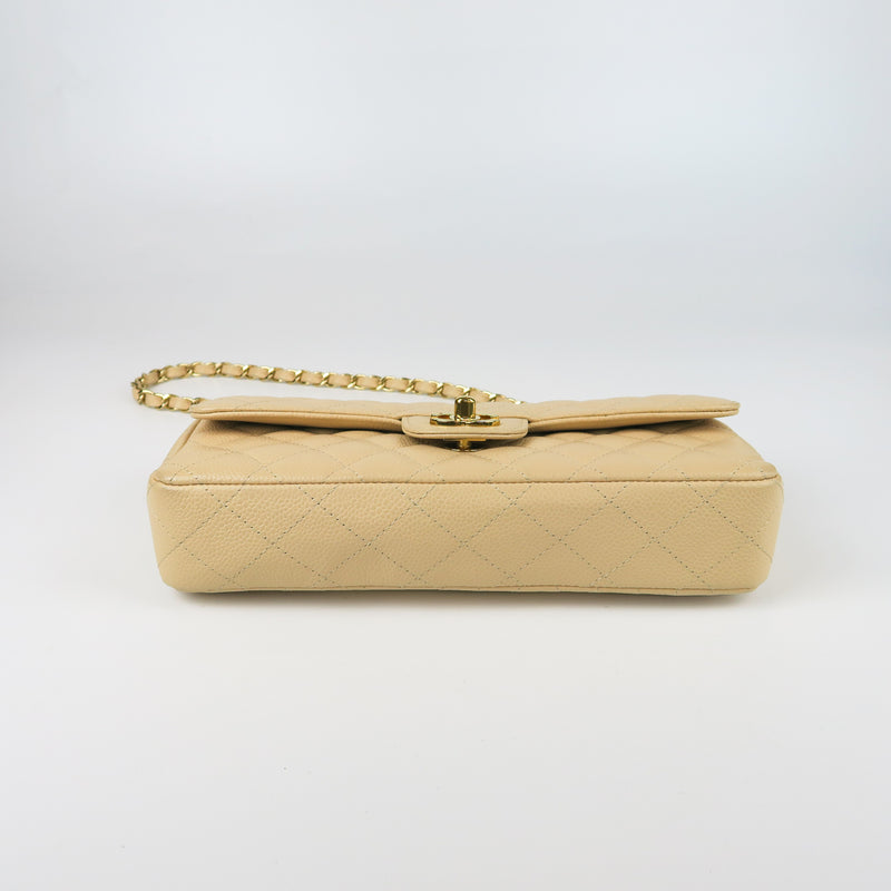 East West Flap Bag in Caviar Beige Leather with GHW
