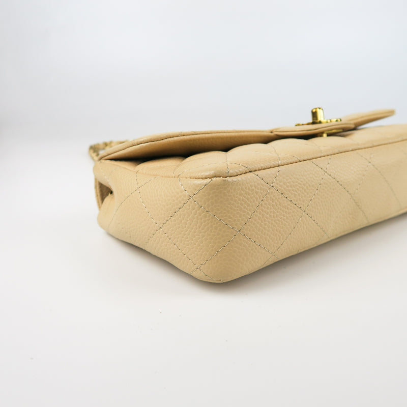 East West Flap Bag in Caviar Beige Leather with GHW