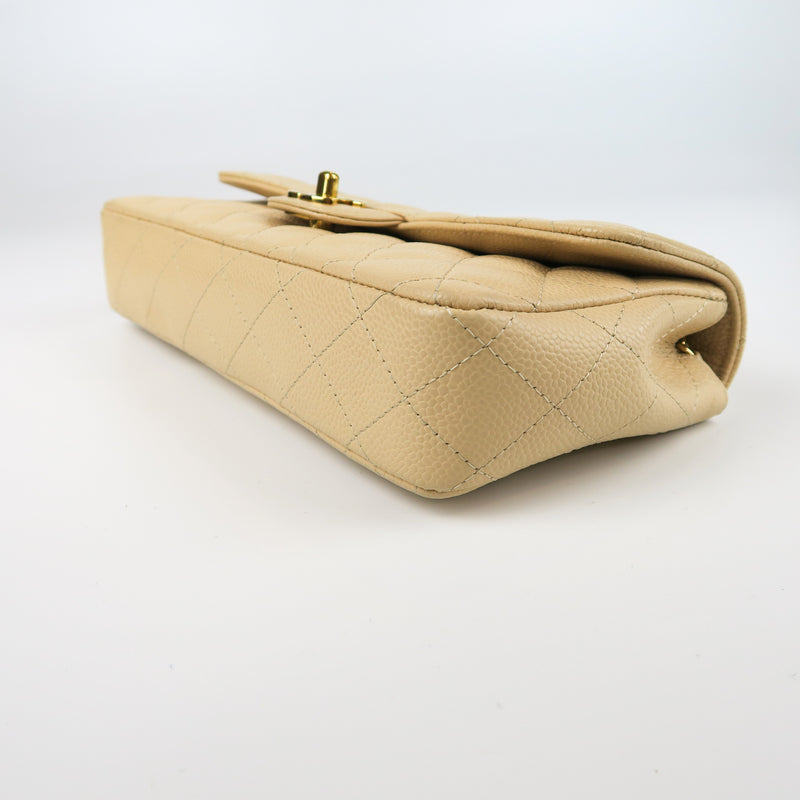 East West Flap Bag in Caviar Beige Leather with GHW