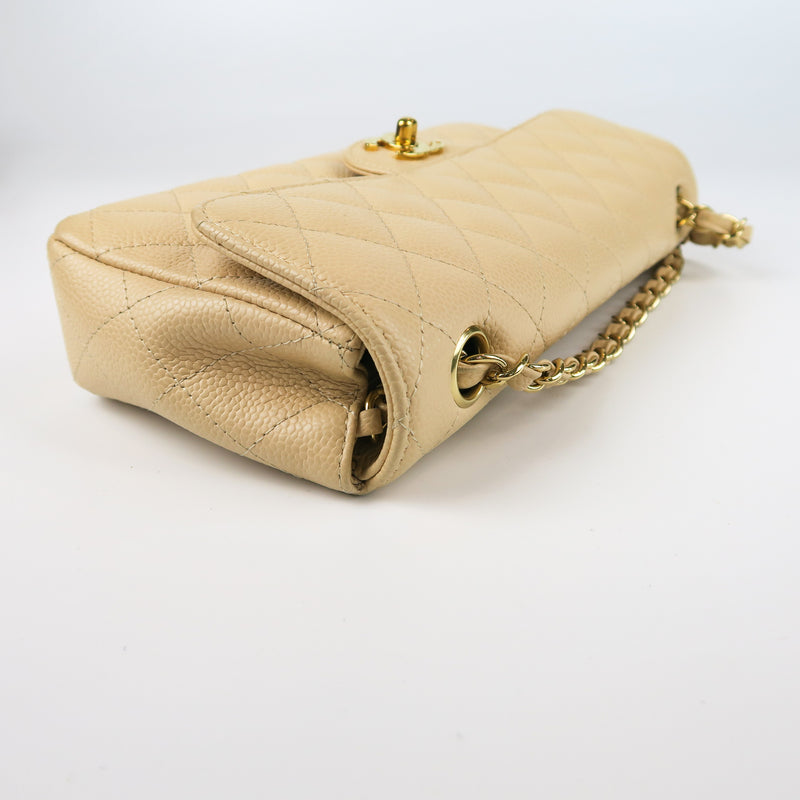 East West Flap Bag in Caviar Beige Leather with GHW