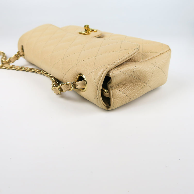 East West Flap Bag in Caviar Beige Leather with GHW