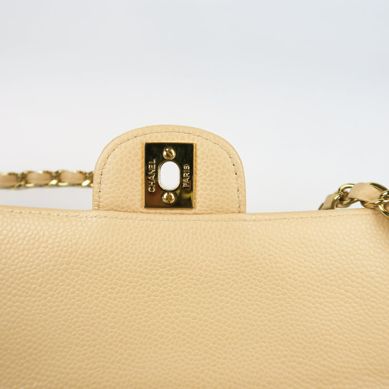 East West Flap Bag in Caviar Beige Leather with GHW