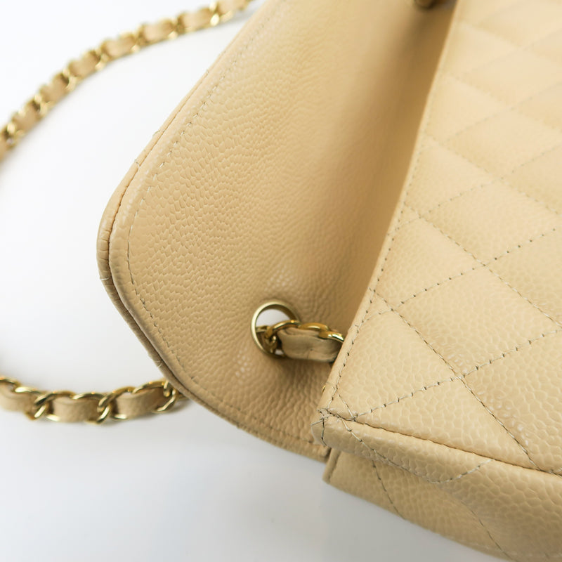 East West Flap Bag in Caviar Beige Leather with GHW