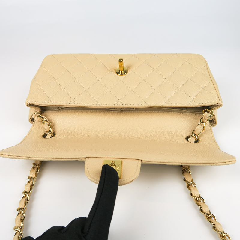 East West Flap Bag in Caviar Beige Leather with GHW