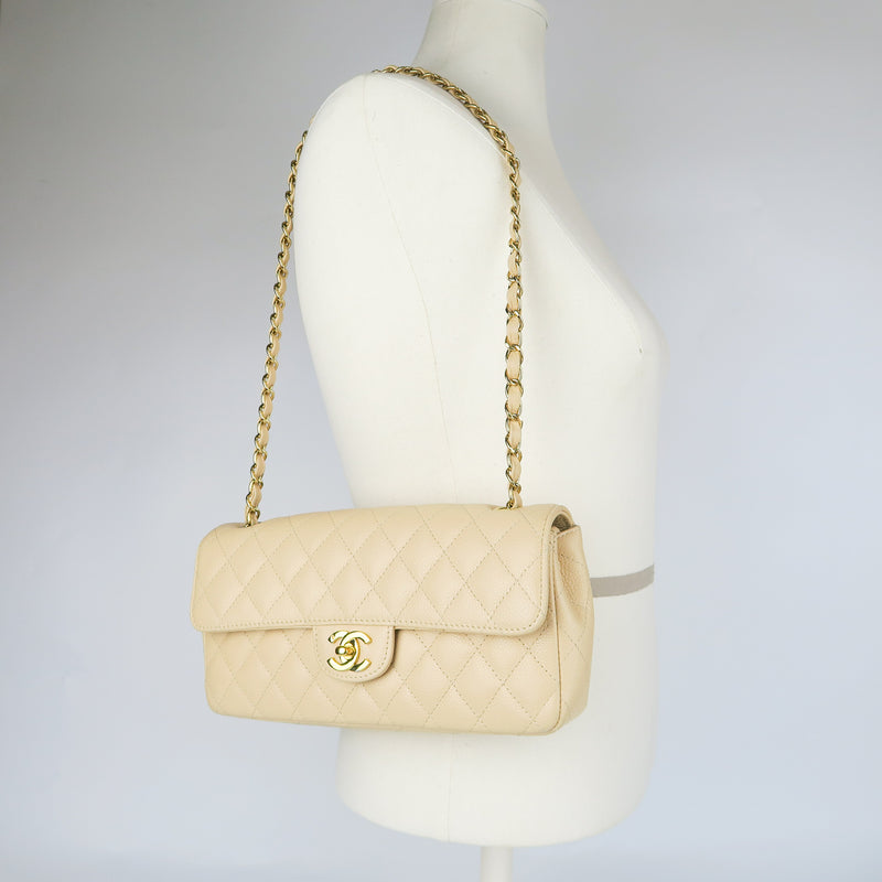 Chanel W Matrasse Flap Chain 25.5 Lambskin Beige Leather Shoulder Bag Gently used | 10.03L x 5.9W x 2.36H