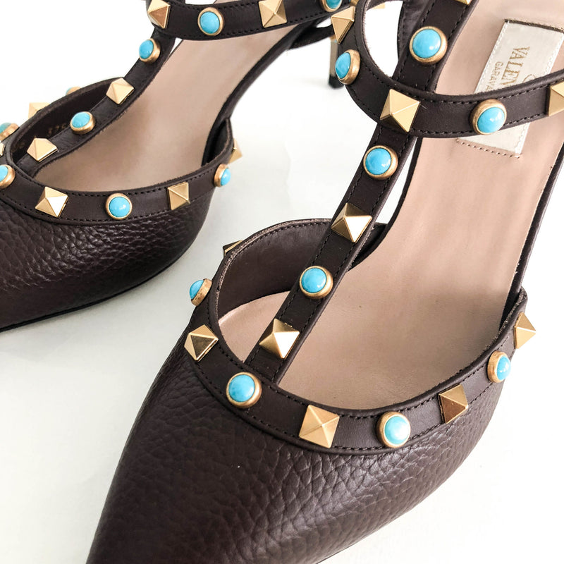 Rockstuds 65 Heels Brown with Turquoise Stones
