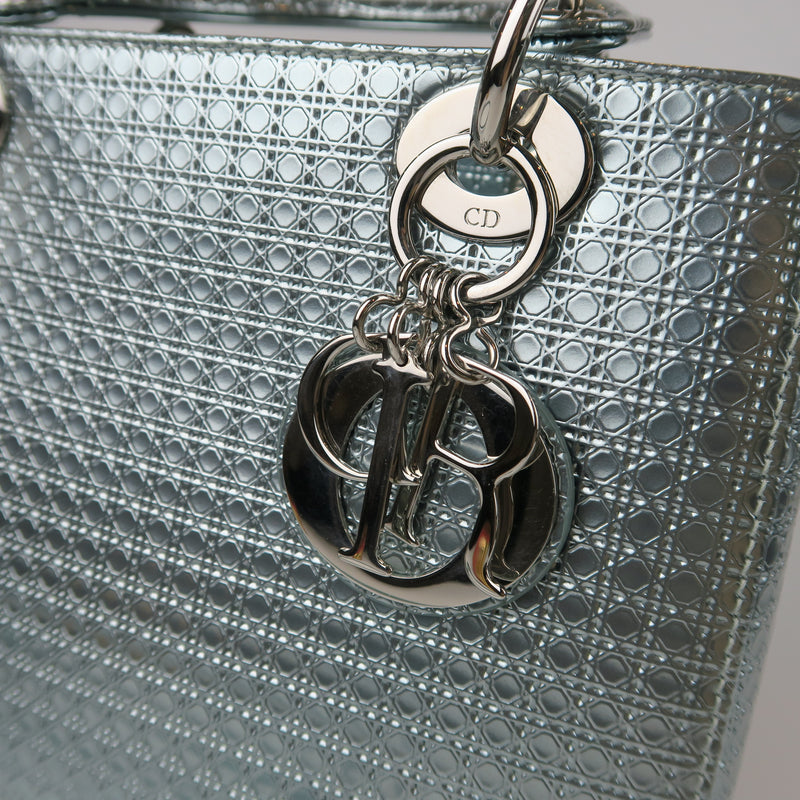 Metallic Micro-Cannage Medium Silver Lady Dior