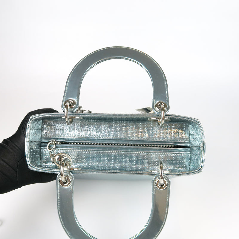 Metallic Micro-Cannage Medium Silver Lady Dior