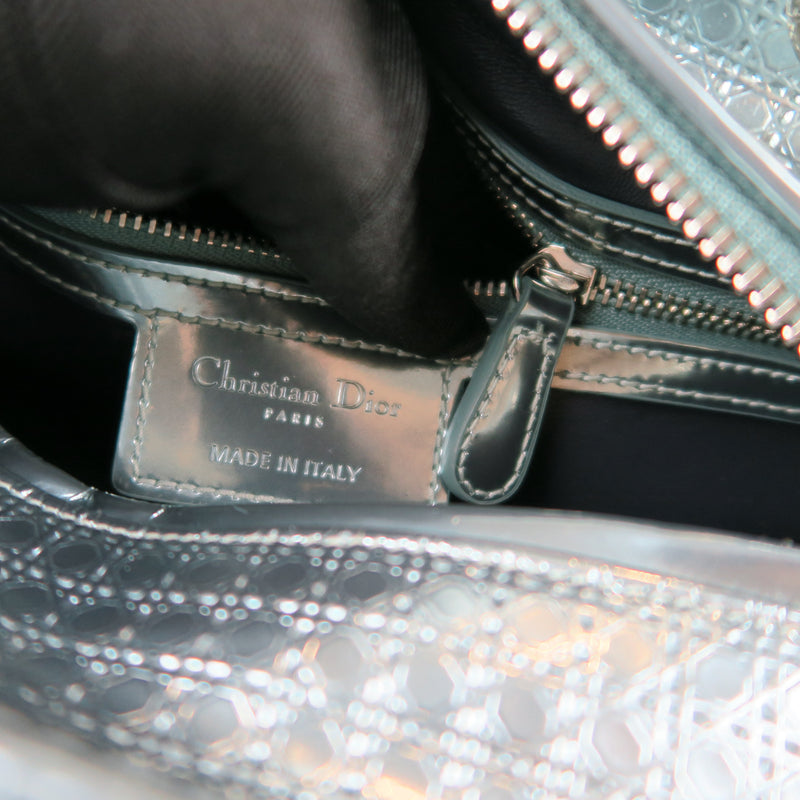 Lady Dior Micro Bag Iridescent Metallic Silver-Tone Cannage Lambskin
