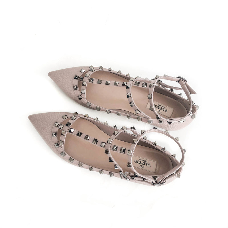 Rockstud T-strap Flats Nude