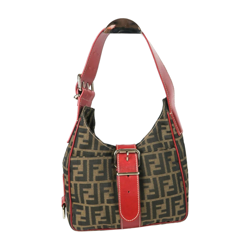 Zucca Monogram Canvas Shoulder Bag with Red Handle