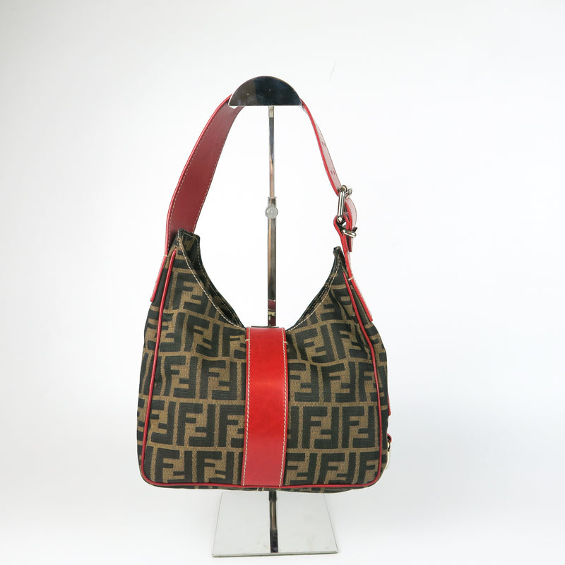 Zucca Monogram Canvas Shoulder Bag with Red Handle