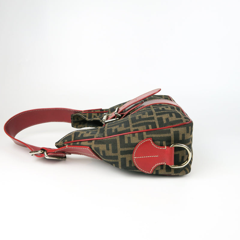 Zucca Monogram Canvas Shoulder Bag with Red Handle