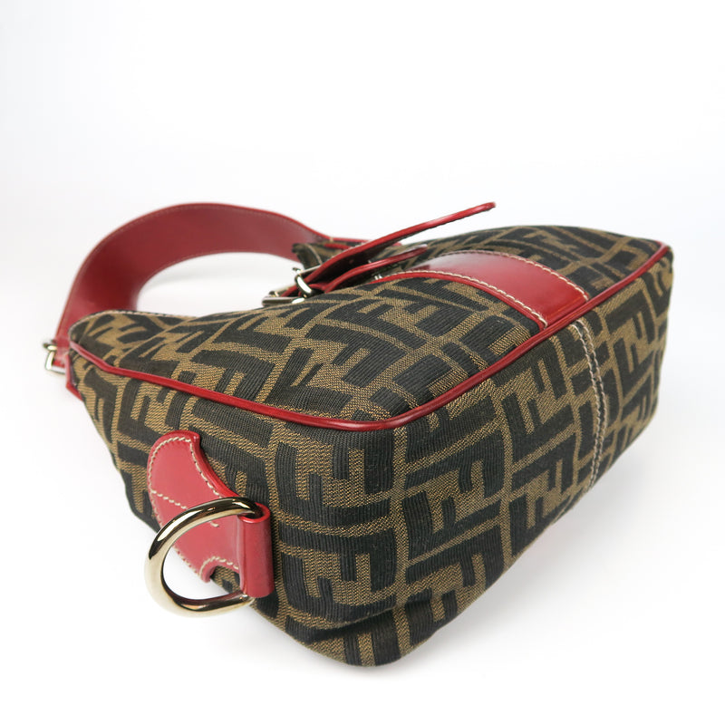 Zucca Monogram Canvas Shoulder Bag with Red Handle