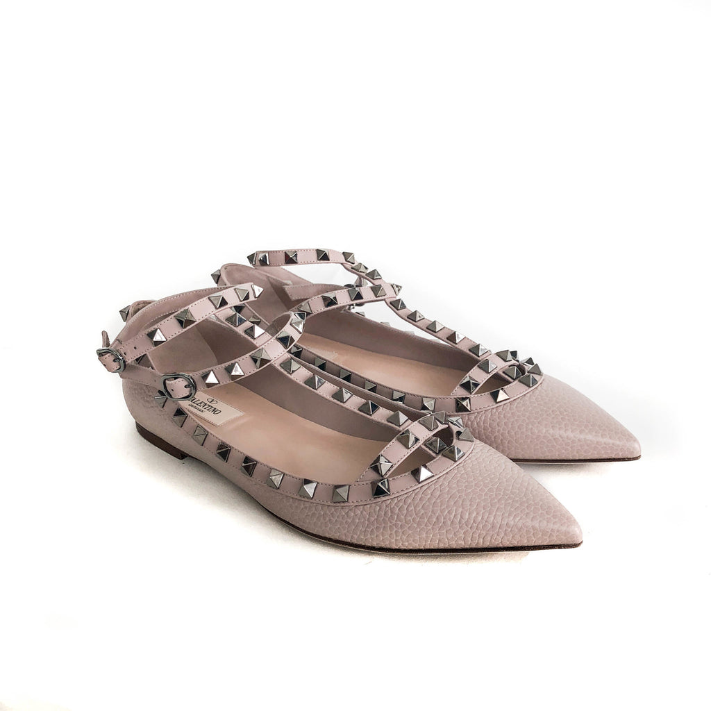 Rockstud T-strap Flats Nude