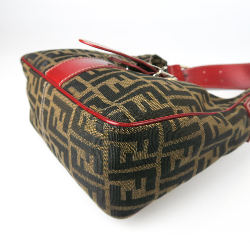 Zucca Monogram Canvas Shoulder Bag with Red Handle