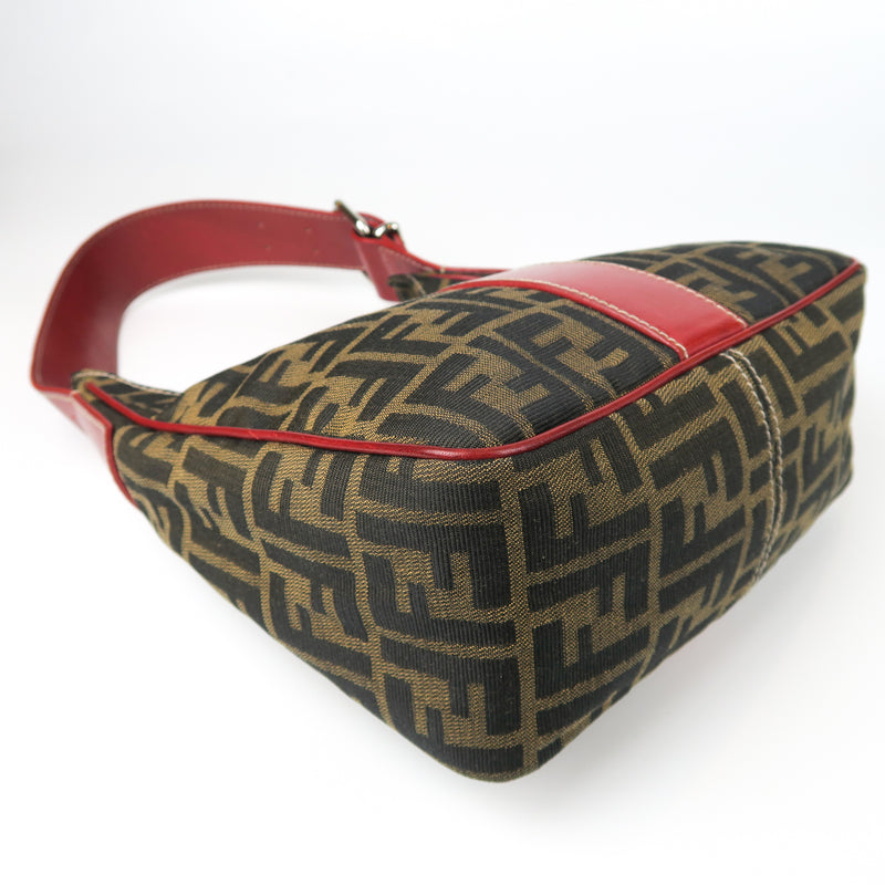 Zucca Monogram Canvas Shoulder Bag with Red Handle