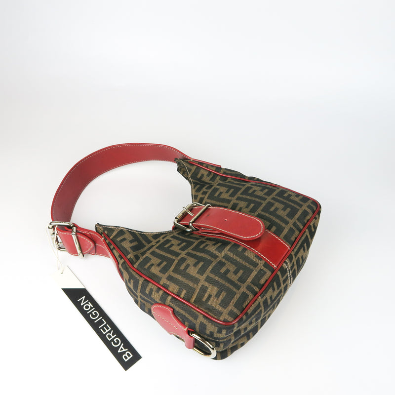 Zucca Monogram Canvas Shoulder Bag with Red Handle