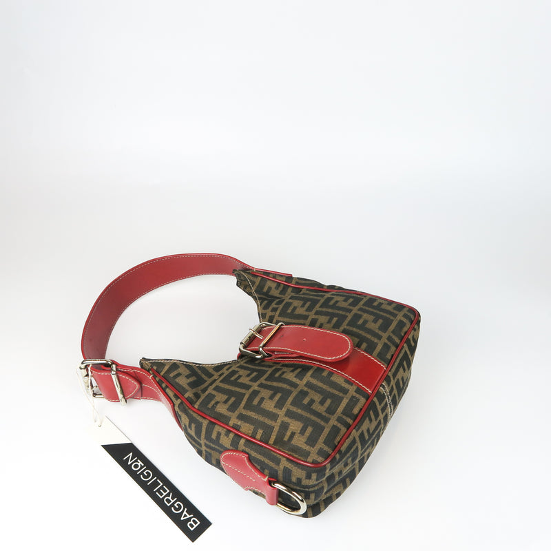 Zucca Monogram Canvas Shoulder Bag with Red Handle
