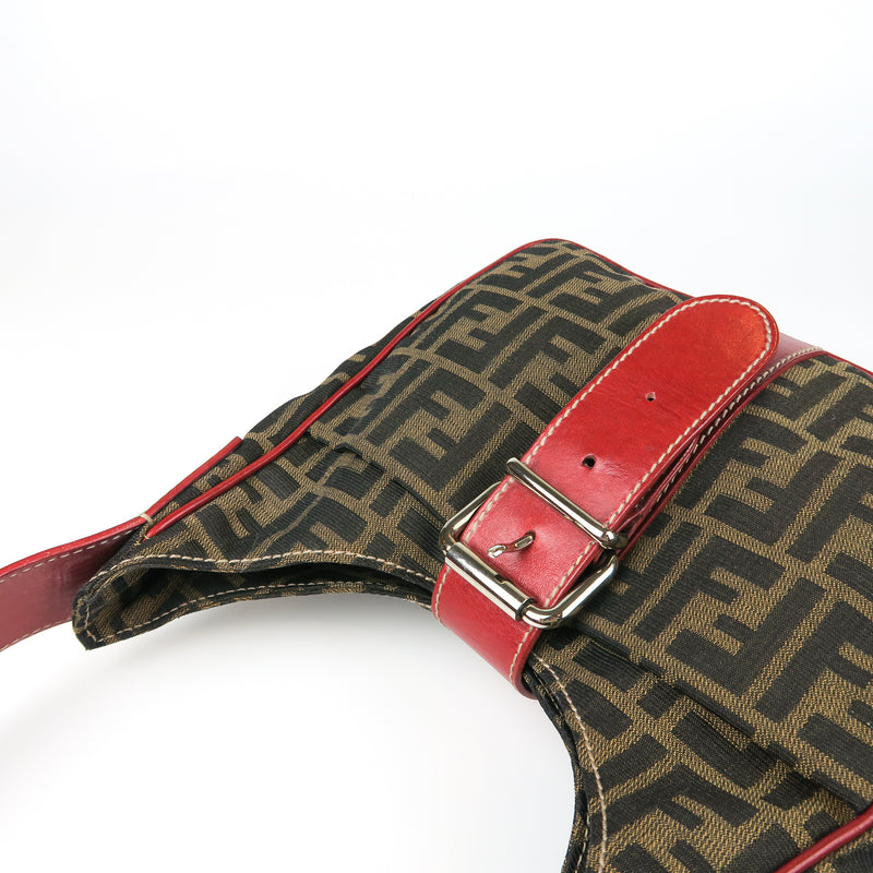 Zucca Monogram Canvas Shoulder Bag with Red Handle