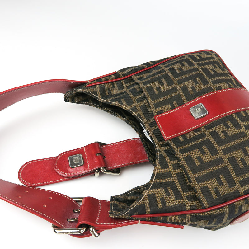 Zucca Monogram Canvas Shoulder Bag with Red Handle