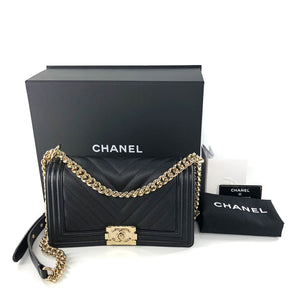 Black Boy Medium Caviar in Pale Shiny Gold Hardware