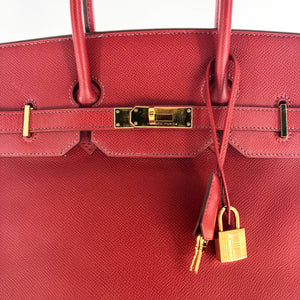 Birkin 35 Rouge Vif Epsom M-Stamp with GHW