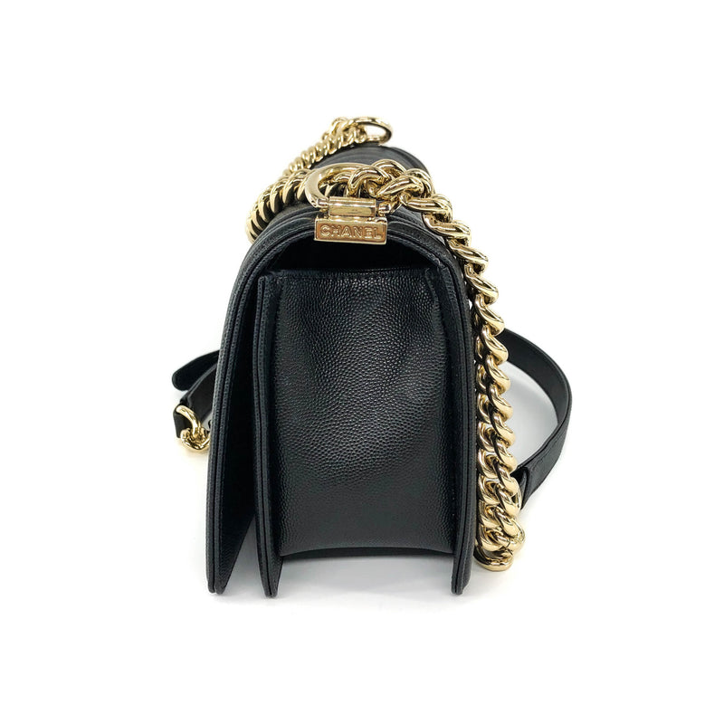 Black Boy Medium Caviar in Pale Shiny Gold Hardware