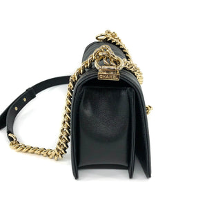 Black Boy Medium Caviar in Pale Shiny Gold Hardware
