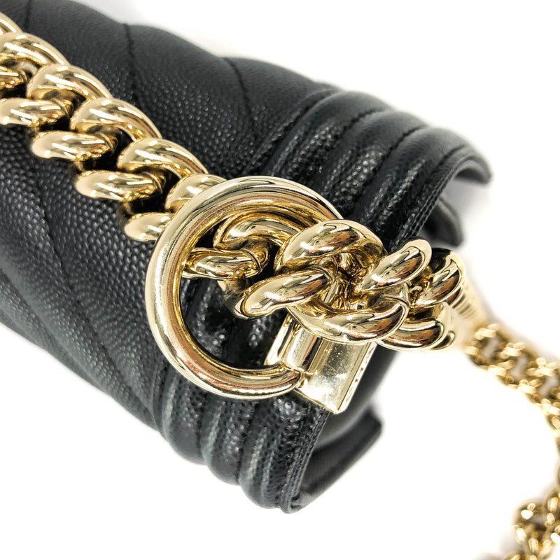 Black Boy Medium Caviar in Pale Shiny Gold Hardware