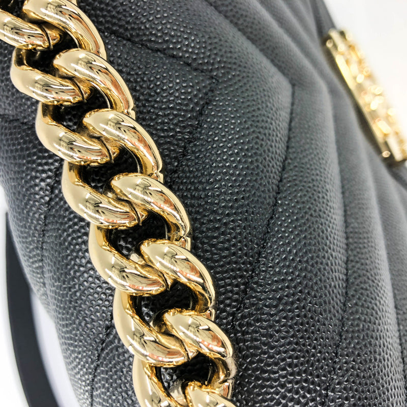 Black Boy Medium Caviar in Pale Shiny Gold Hardware